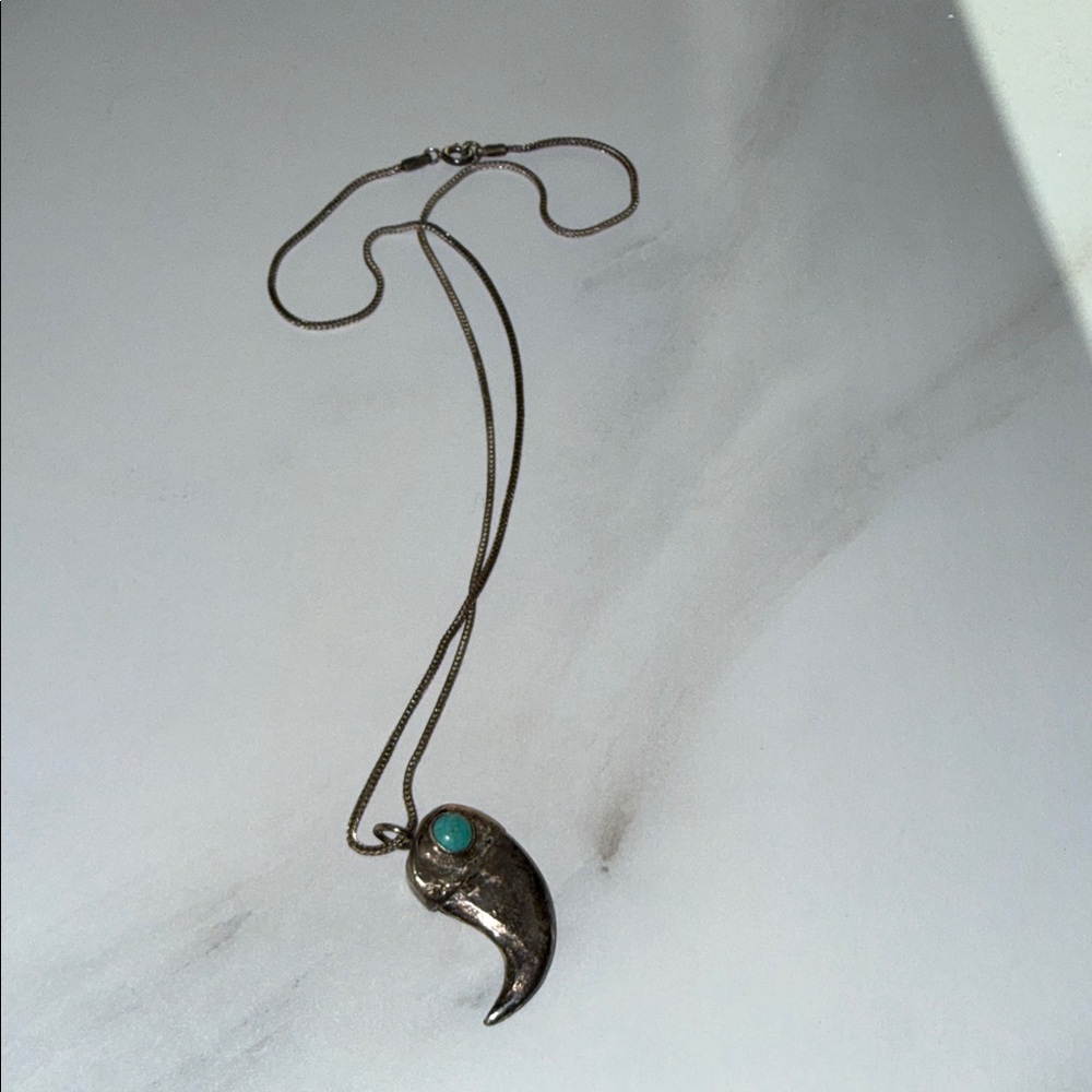 Shark tooth Pendant Necklace with Turquoise Stone